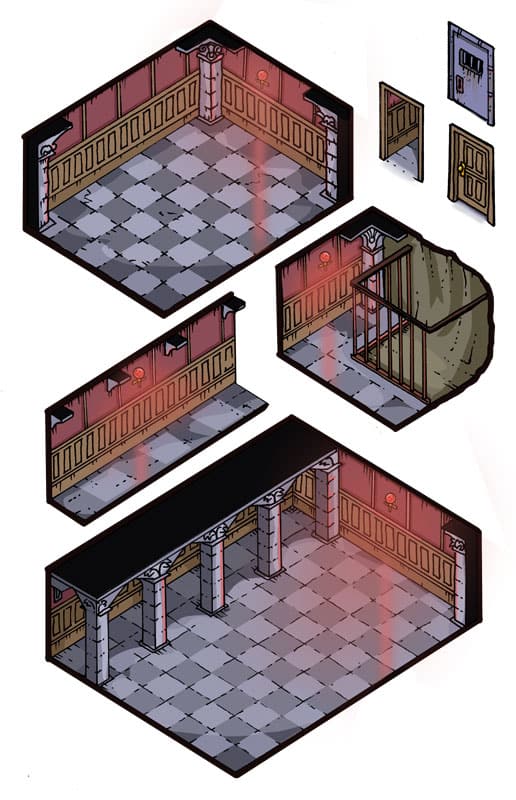 Isometric dungeon courts for game layout